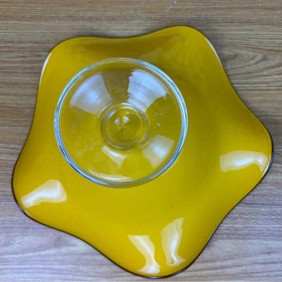 Vintage Amber Glass Wide Compote Bowl Pedestal Midcentury Décor Statement Piece - Picture 6 of 17